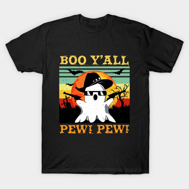 Funny Boo Y'all Cowboy Country Western Halloween T-Shirt by PunnyPoyoShop